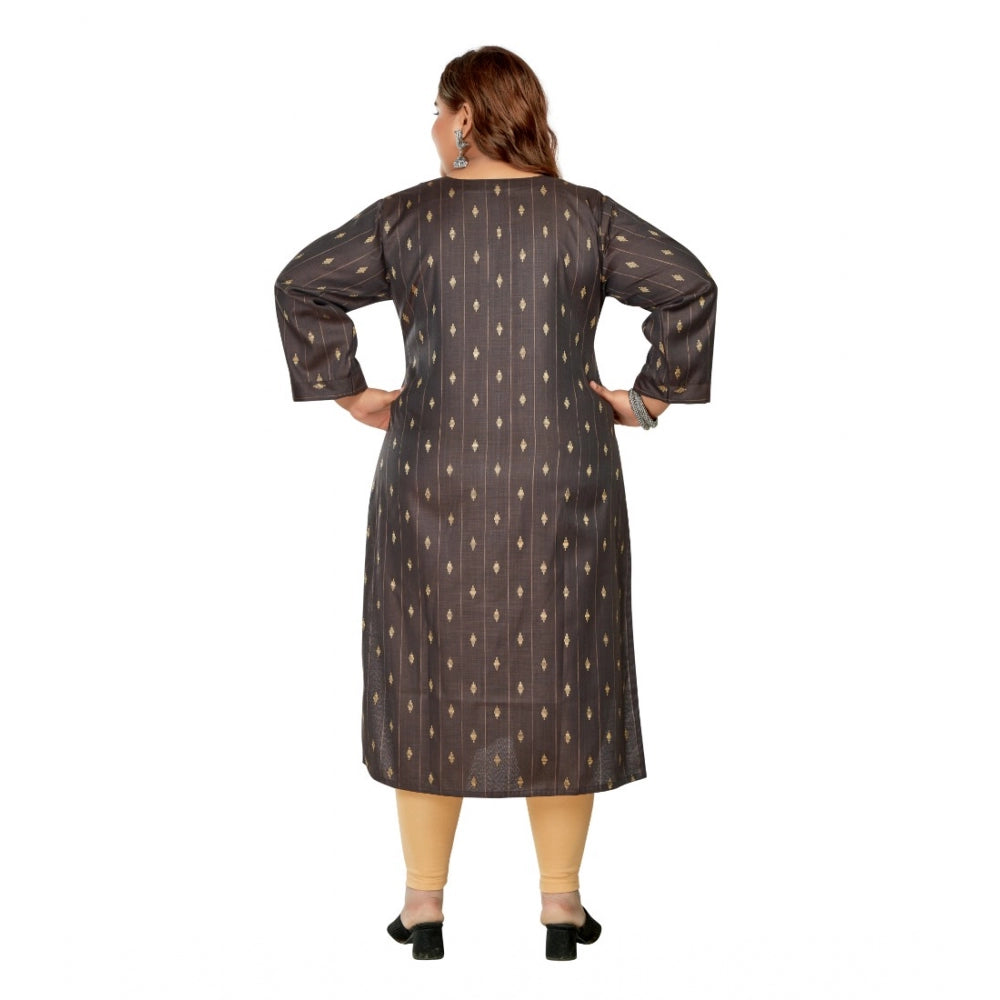 Women's Casual 3/4th Sleeve Golden Embroided Cotton Mix Straight Kurti (Dark Grey)