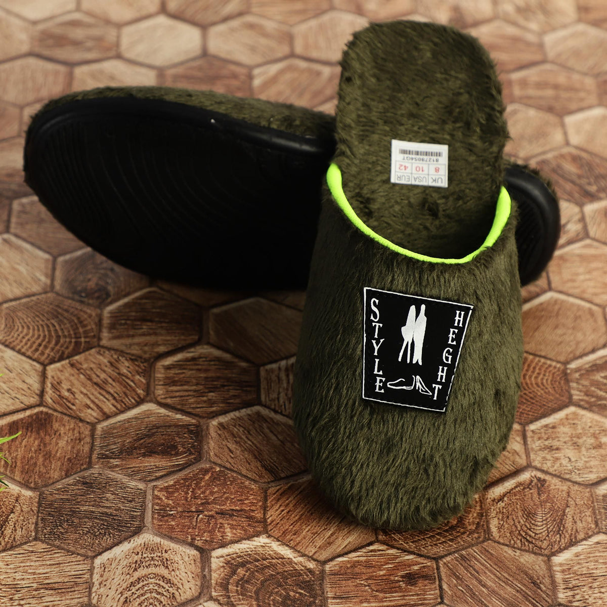 Green synthetic sliders for men by Style Height, ideal for casual wear UK/IND size 6, US size 7, EUR size 40
