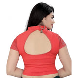 Orange cotton-lycra short sleeve blouse, free size, hand wash only