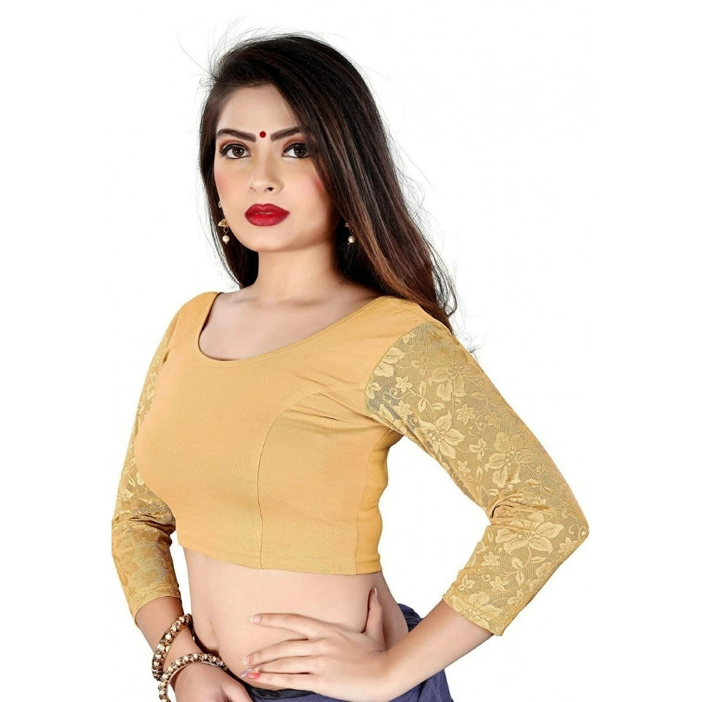 Women's skin-colored cotton lycra 3/4 sleeve blouse, free size for versatile fashion