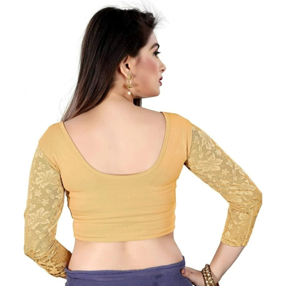 Women's 3/4 th Sleeve Skin Cotton Lycra Blouse, free size, hand wash only, round neck, fits 30"-40" bust