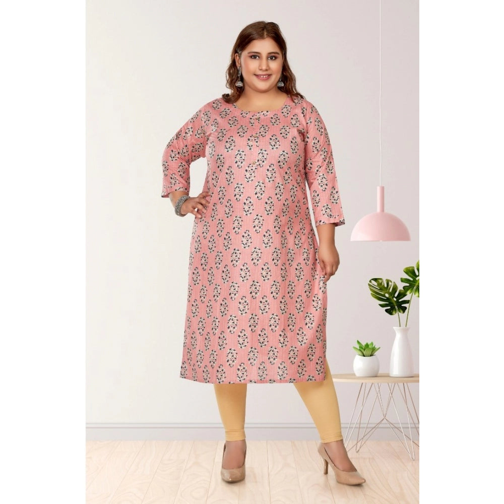 Women's Casual 3/4th Sleeve Golden Foil Printed Pure Cotton Straight Kurti (Corel Pink)