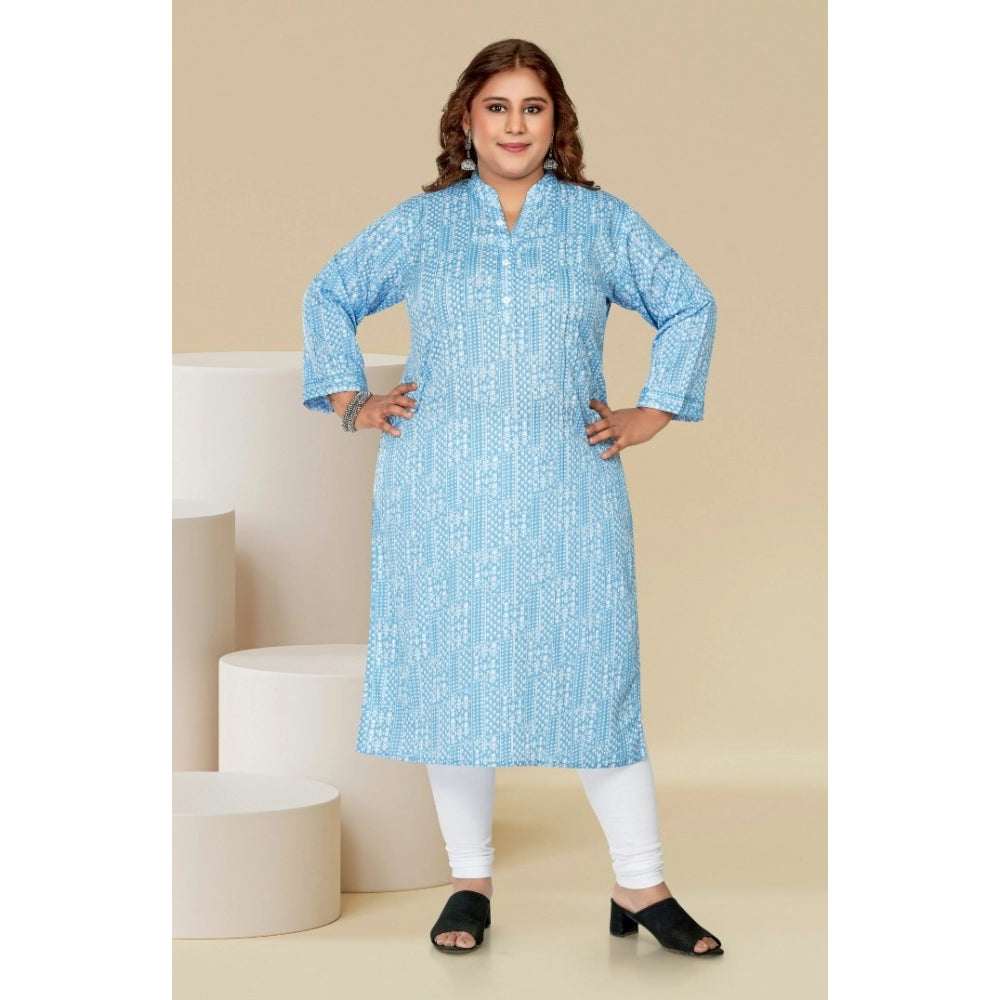 Women's Casual 3/4th Sleeve Full printed Imported Synthetix Straight Kurti (Blue)