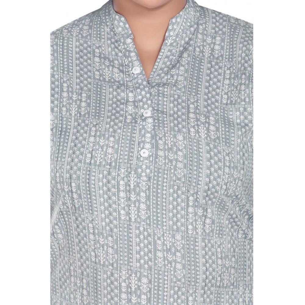 Women's Casual 3/4th Sleeve Imported Synthetix Full printed Straight Kurti (Grey)