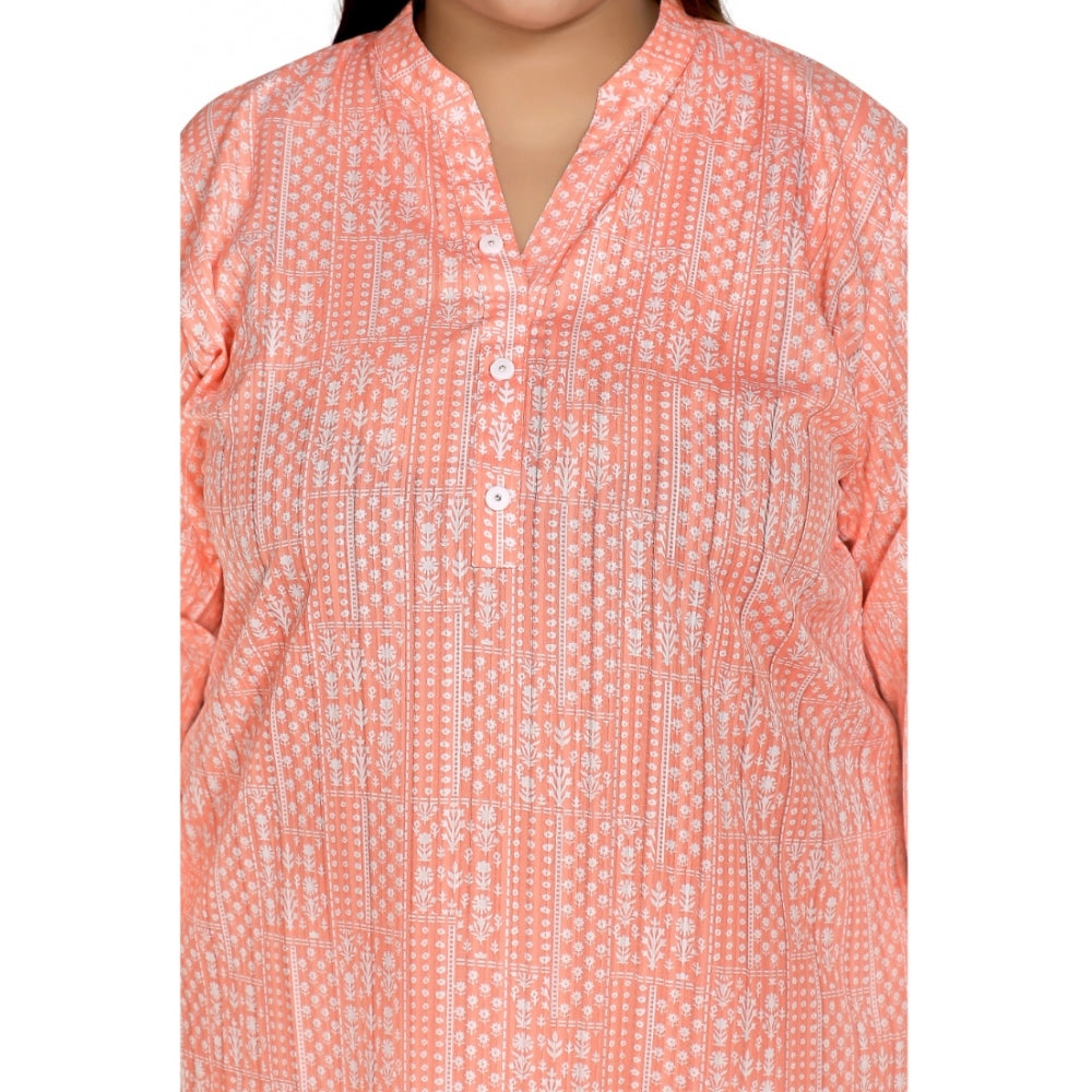 Women's Casual 3/4th Sleeve Imported Synthetix Full printed Straight Kurti (Corel Pink)