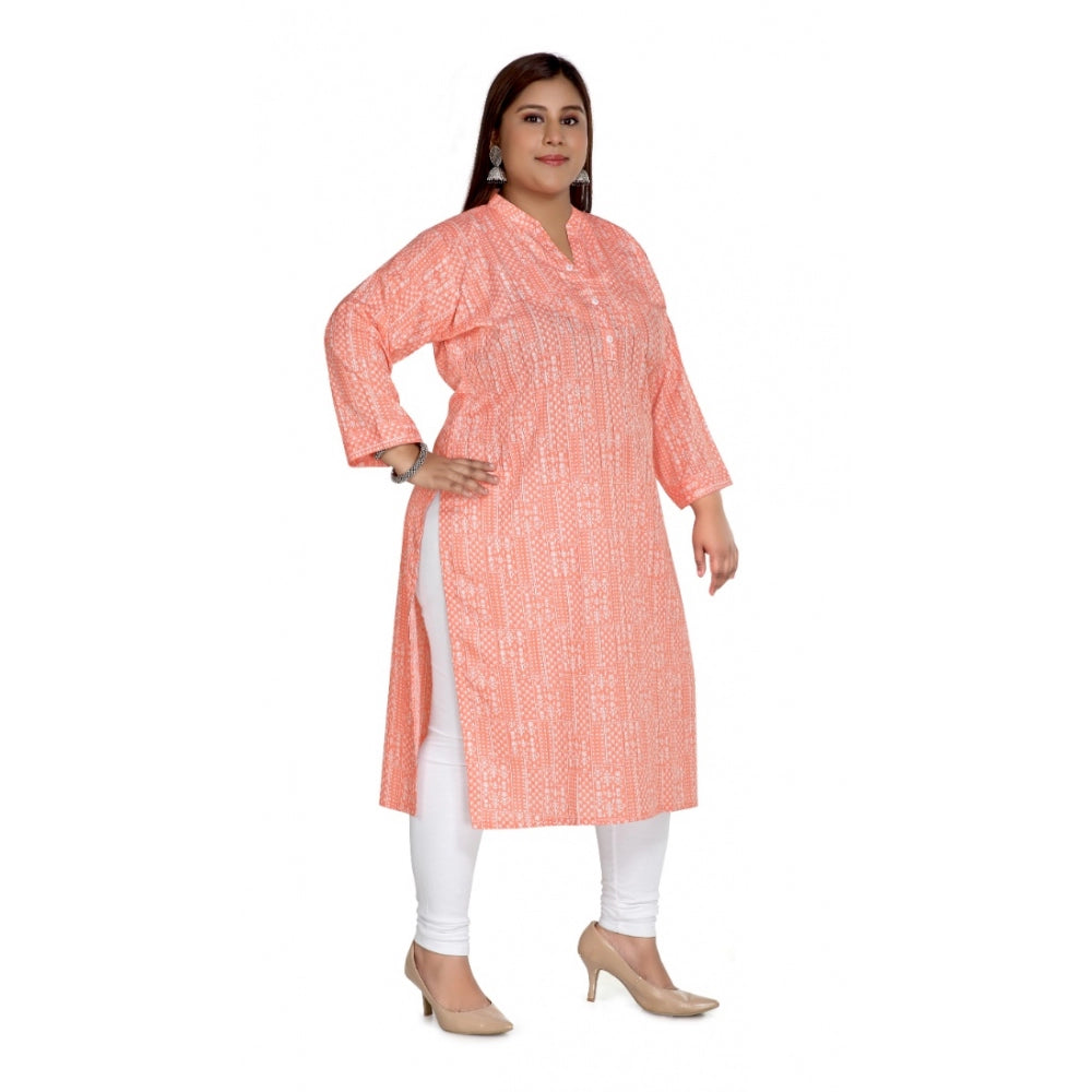 Women's Casual 3/4th Sleeve Imported Synthetix Full printed Straight Kurti (Corel Pink)