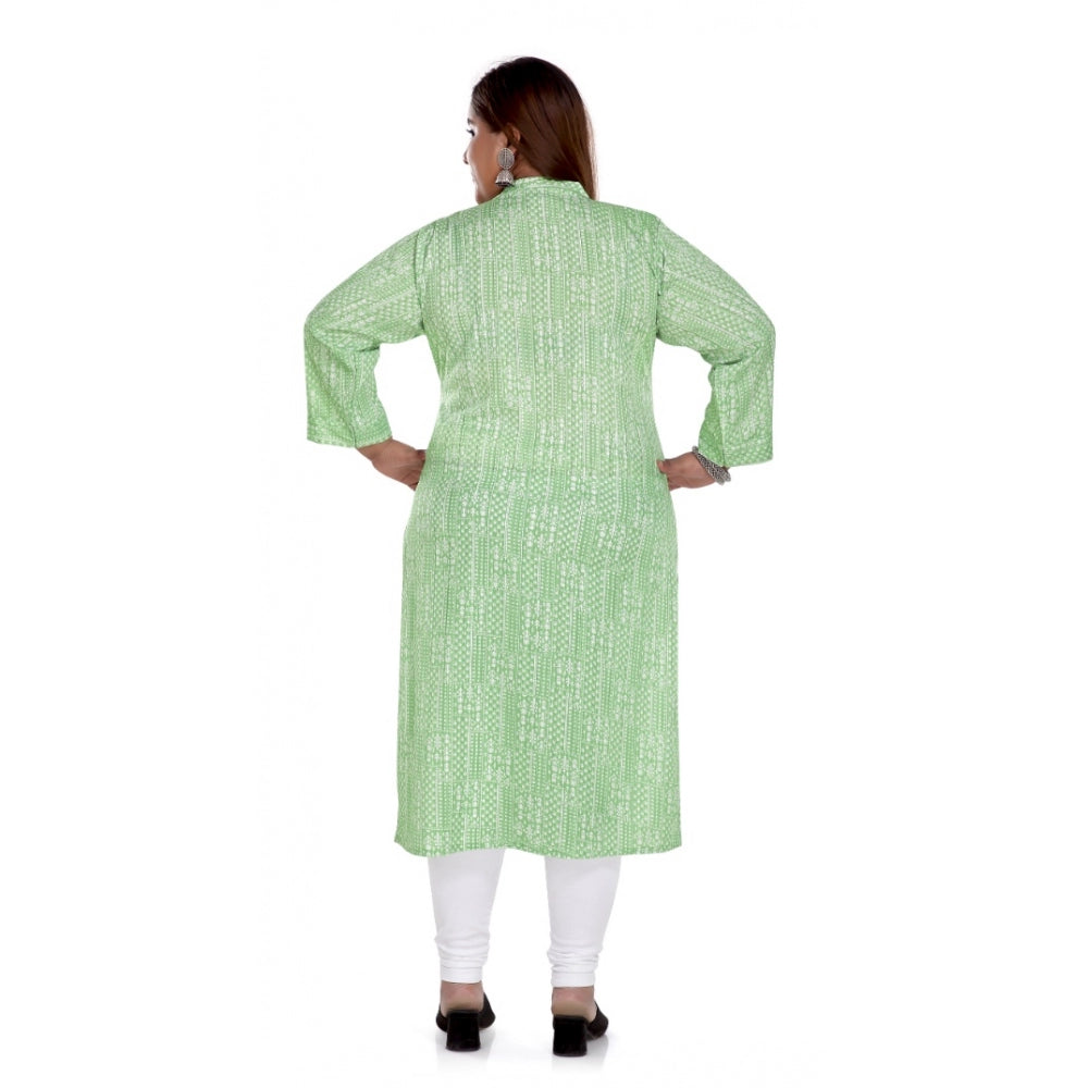 Women's Casual 3/4th Sleeve Imported Synthetix Full printed Straight Kurti (Pista Green)