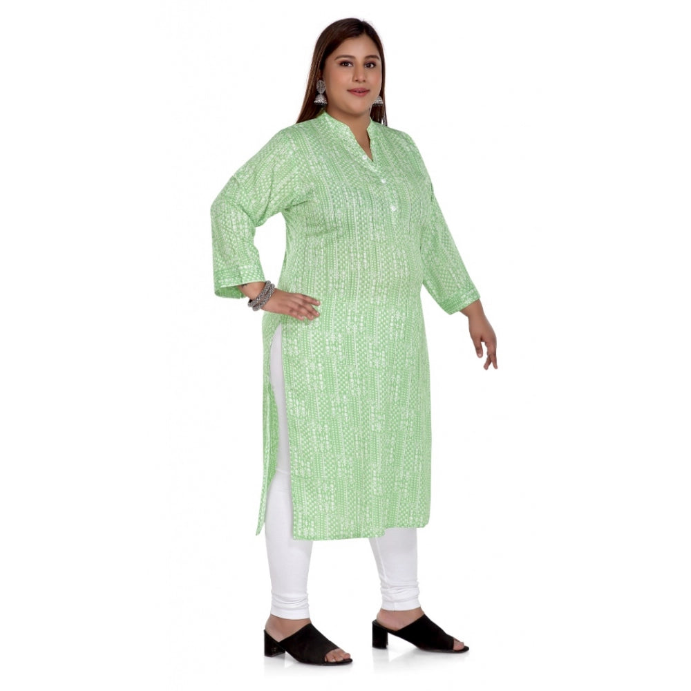 Women's Casual 3/4th Sleeve Imported Synthetix Full printed Straight Kurti (Pista Green)