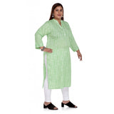 Women's Casual 3/4th Sleeve Imported Synthetix Full printed Straight Kurti (Pista Green)