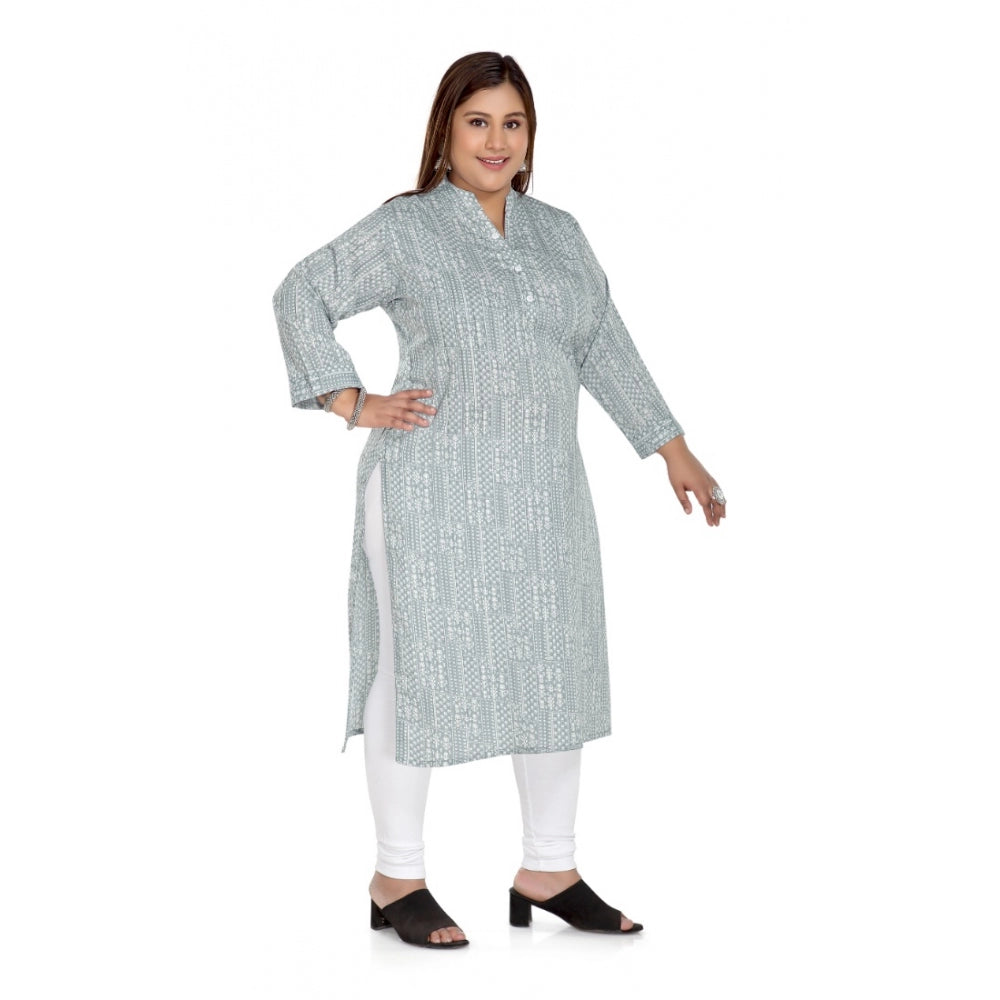 Women's Casual 3/4th Sleeve Imported Synthetix Full printed Straight Kurti (Grey)