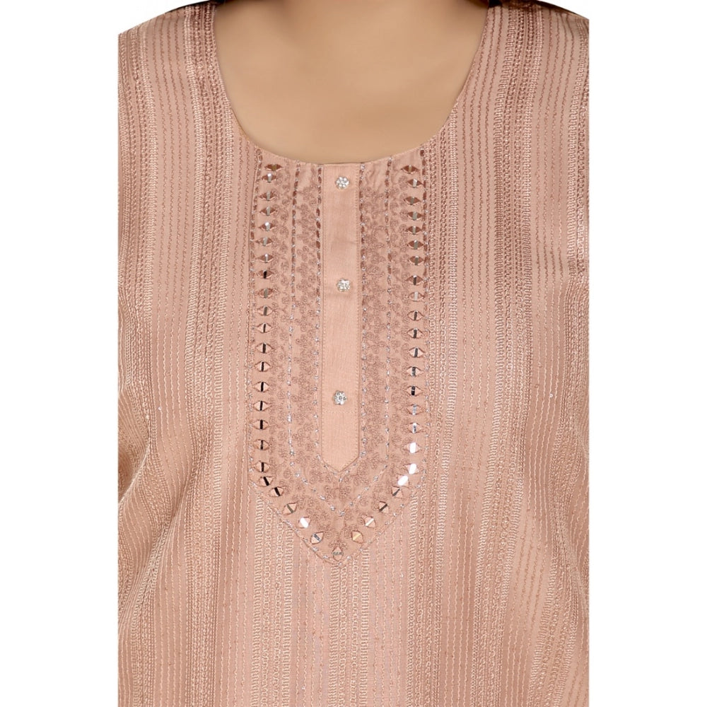 Women's Casual 3/4th Sleeve Imported Fabric Self Embroidered Straight Kurti With Lining (Corel Pink)