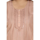 Women's Casual 3/4th Sleeve Imported Fabric Self Embroidered Straight Kurti With Lining (Corel Pink)
