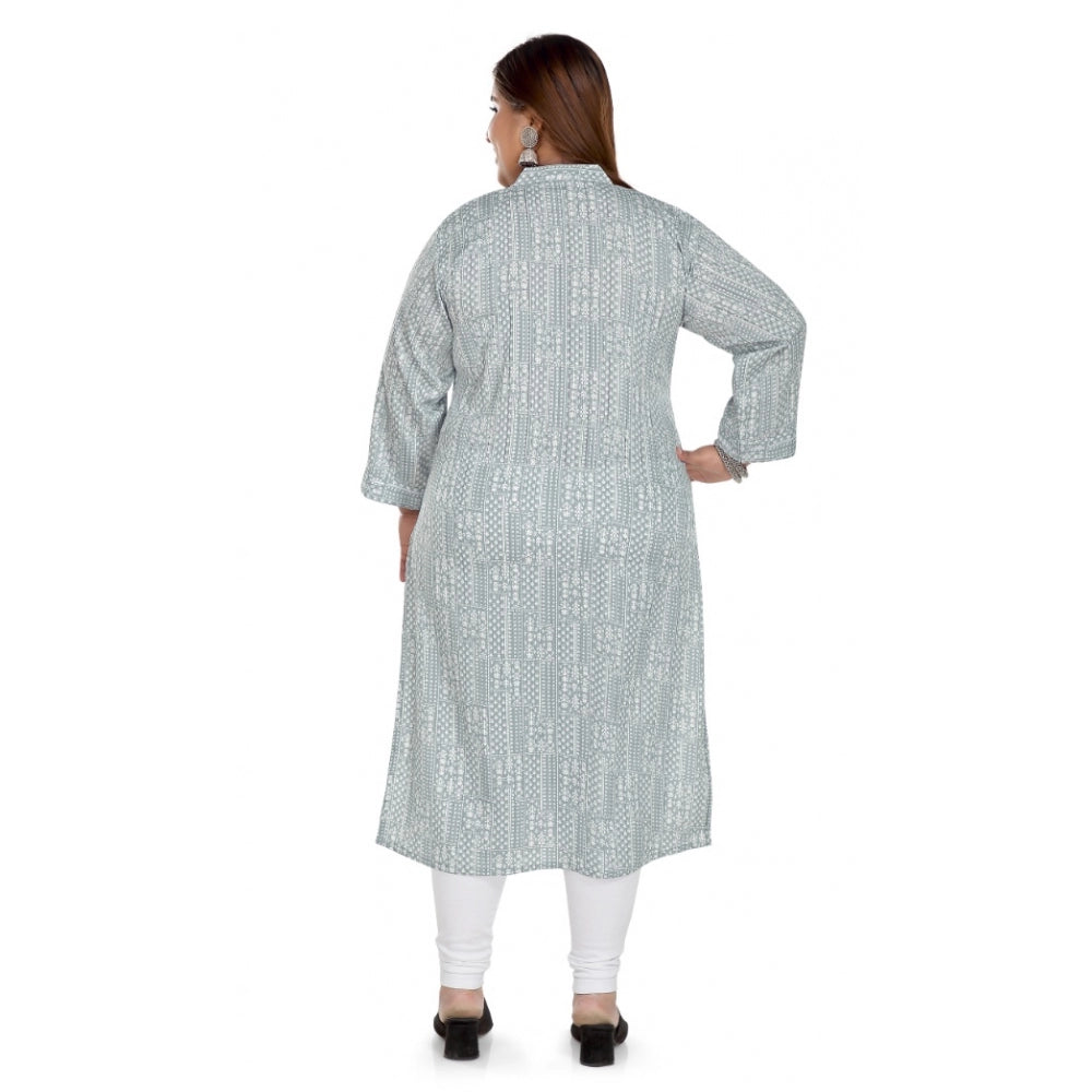Women's Casual 3/4th Sleeve Imported Synthetix Full printed Straight Kurti (Grey)