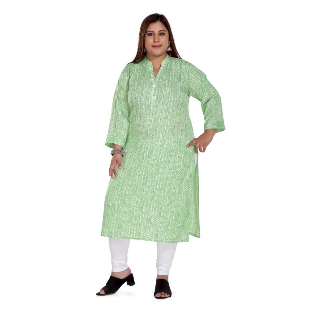 Women's Casual 3/4th Sleeve Imported Synthetix Full printed Straight Kurti (Pista Green)