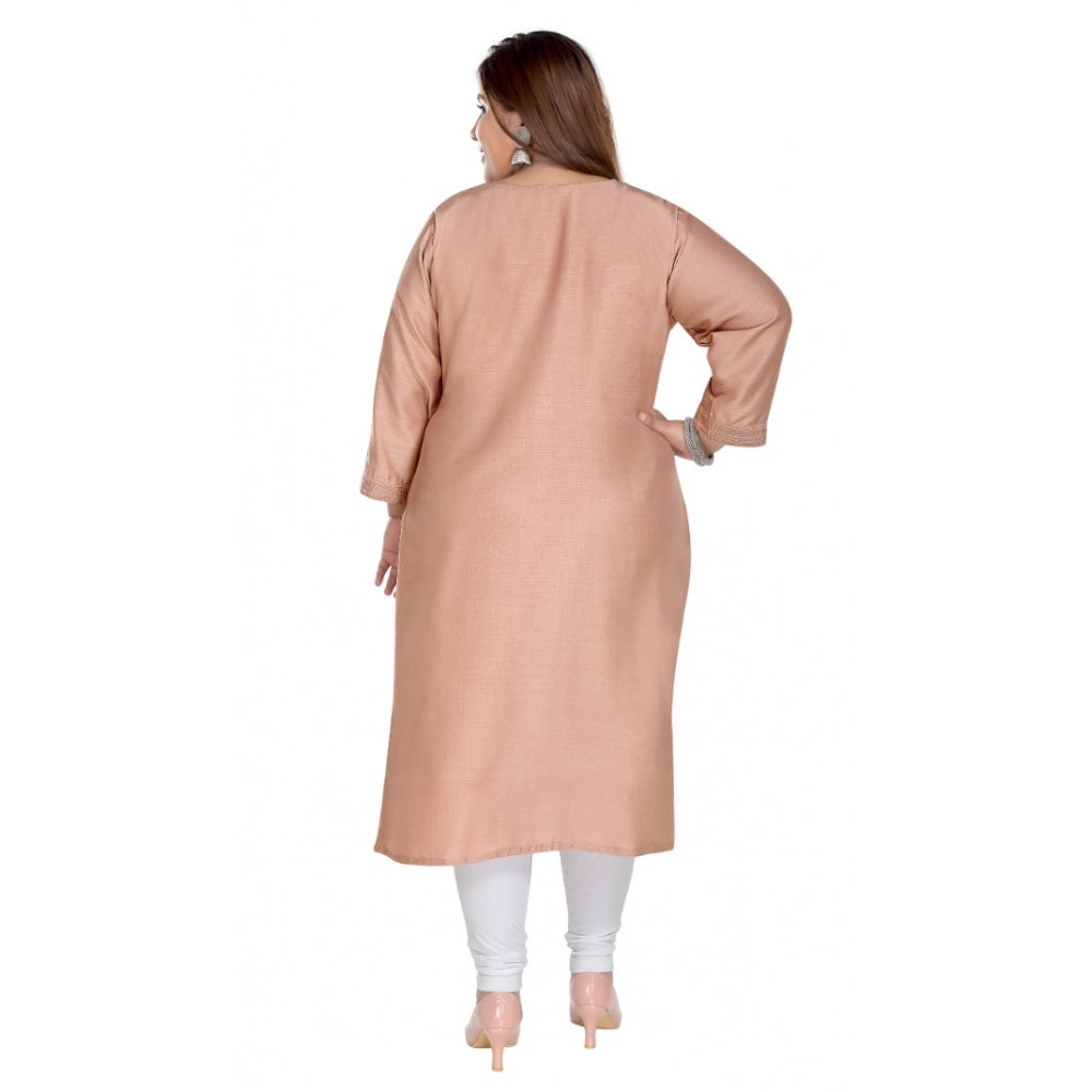 Women's Casual 3/4th Sleeve Imported Fabric Self Embroidered Straight Kurti With Lining (Corel Pink)