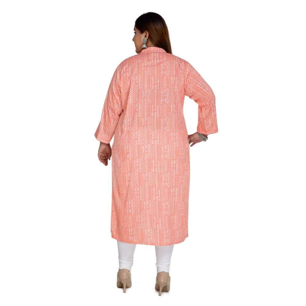 Women's Casual 3/4th Sleeve Imported Synthetix Full printed Straight Kurti (Corel Pink)