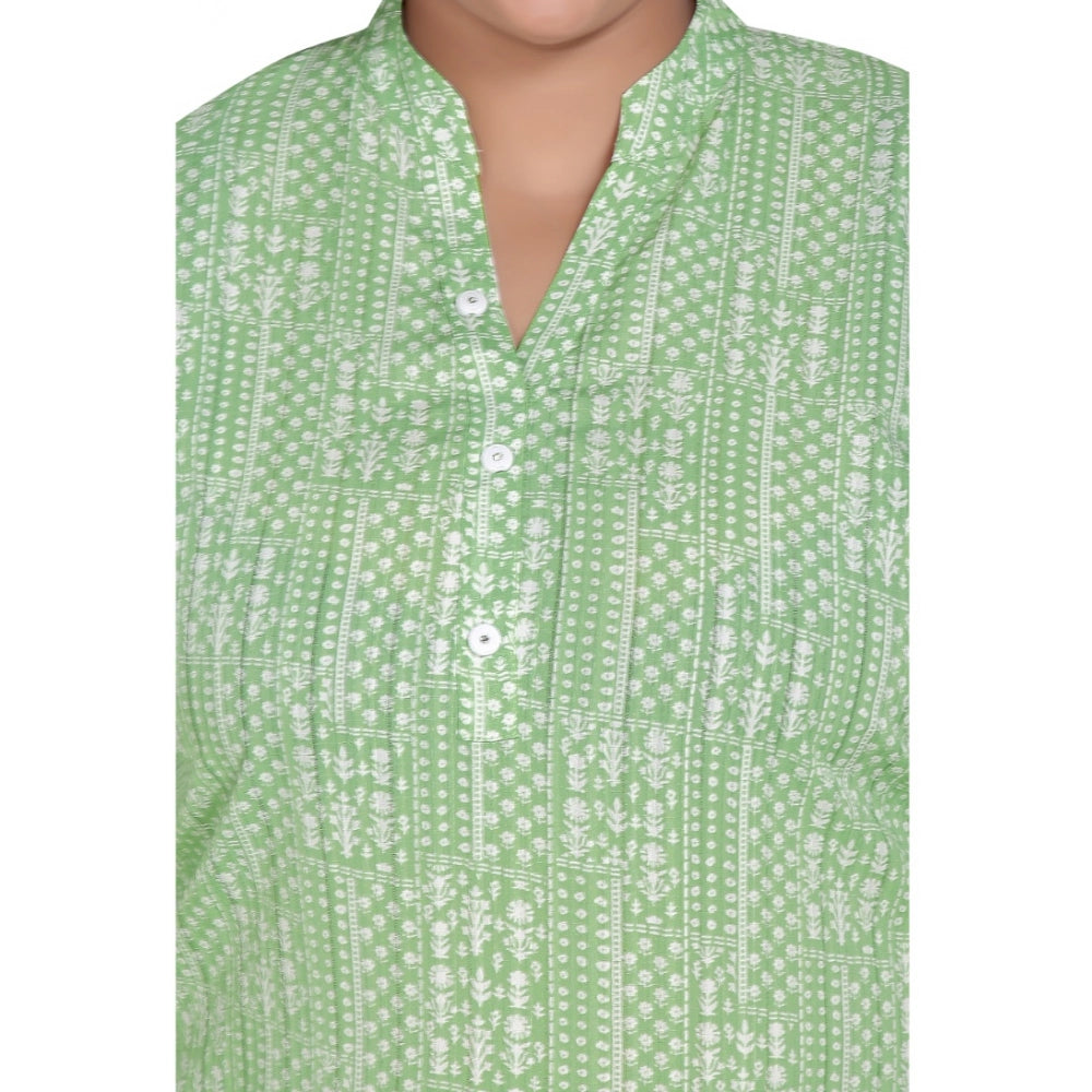 Women's Casual 3/4th Sleeve Imported Synthetix Full printed Straight Kurti (Pista Green)