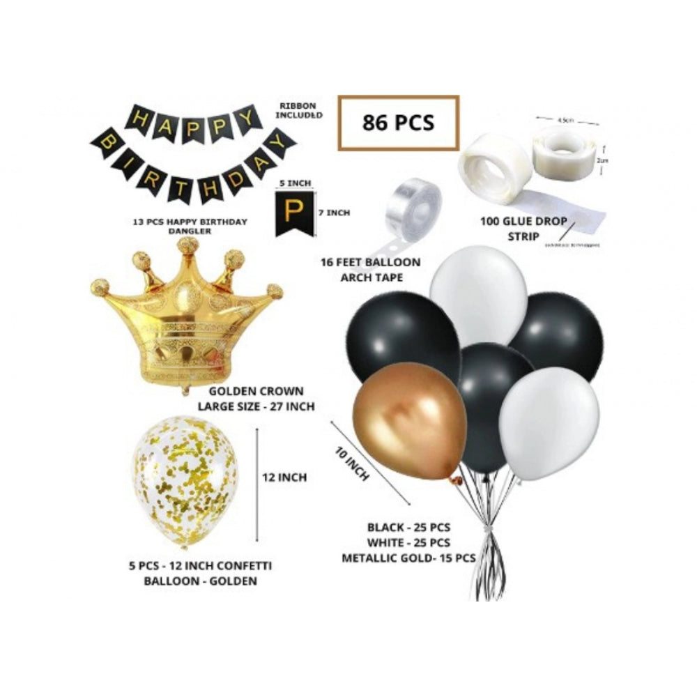 Black gold birthday party decoration set with banner and multicolor balloons, includes non-toxic eco-friendly metallic balloons, confetti, and banner - happy birthday celebration