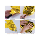 Metallic balloon anniversary decor set: Multicolor foil balloons, golden banner, LED light, safe for children