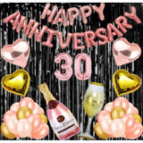 30Th Anniversary Rose Gold Foil Balloons With Happy Decoration Items Set (Rose Gold) - GillKart