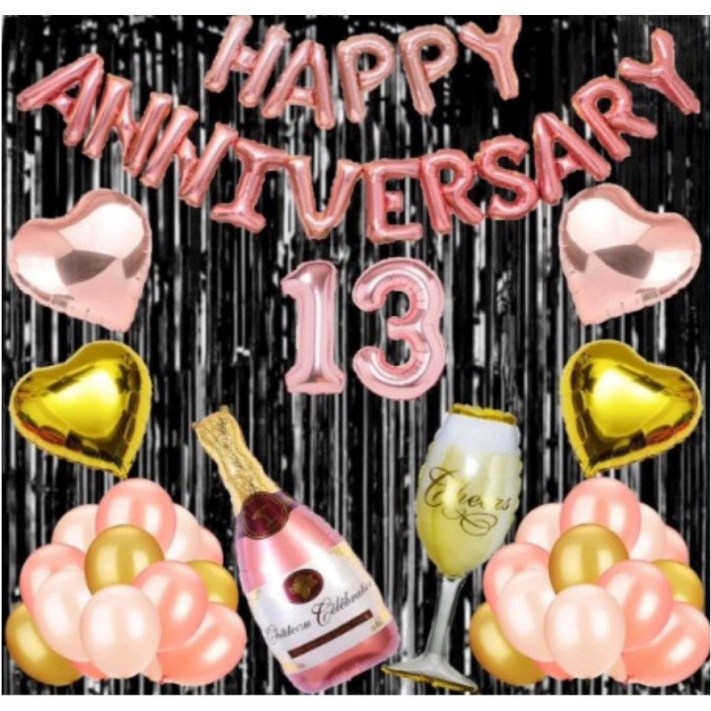 13Th Anniversary Rose Gold Foil Balloons With Happy Decoration Items Set (Rose Gold) - GillKart