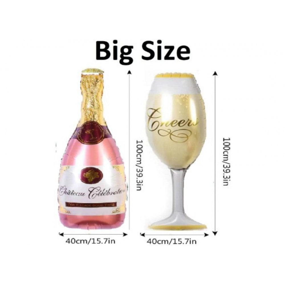 Rose gold foil champagne bottle, 11th anniversary decoration set.