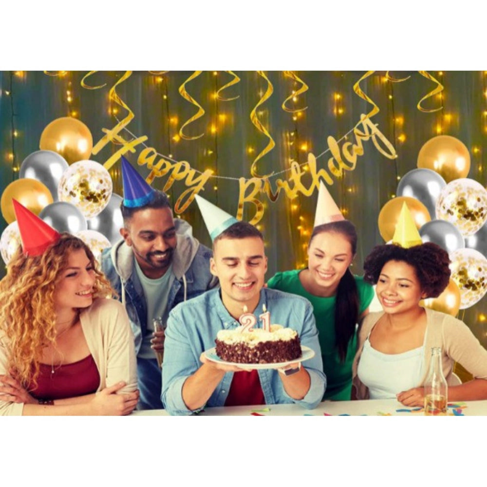 Multi-colored Happy Birthday LED light decoration kit, eco-friendly, non-toxic, includes banner, balloons, confetti - ideal for birthday parties