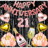 21St Anniversary Rose Gold Foil Balloons With Happy Decoration Items Set (Rose Gold) - GillKart