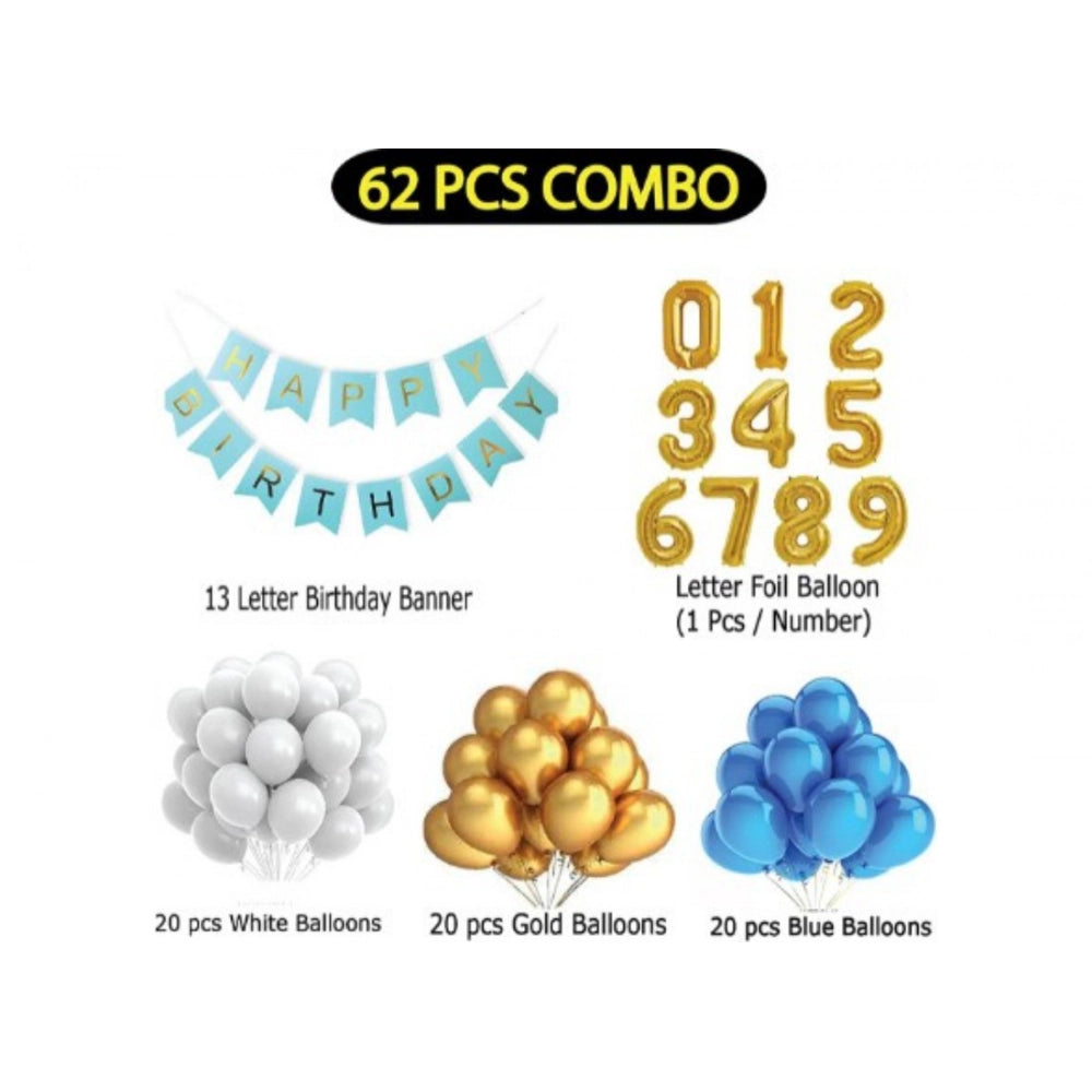 Blue eco-friendly 3rd Year Decoration Kit with balloons and banner for boy and girl. Non-toxic, celebratory multicolor decorations