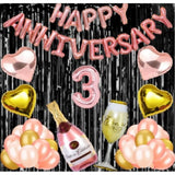 3Rd Anniversary Rose Gold Foil Balloons With Happy Decoration Items Set (Rose Gold) - GillKart