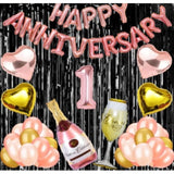 1St Anniversary Rose Gold Foil Balloons With Happy Decoration Items Set (Multicolor) - GillKart