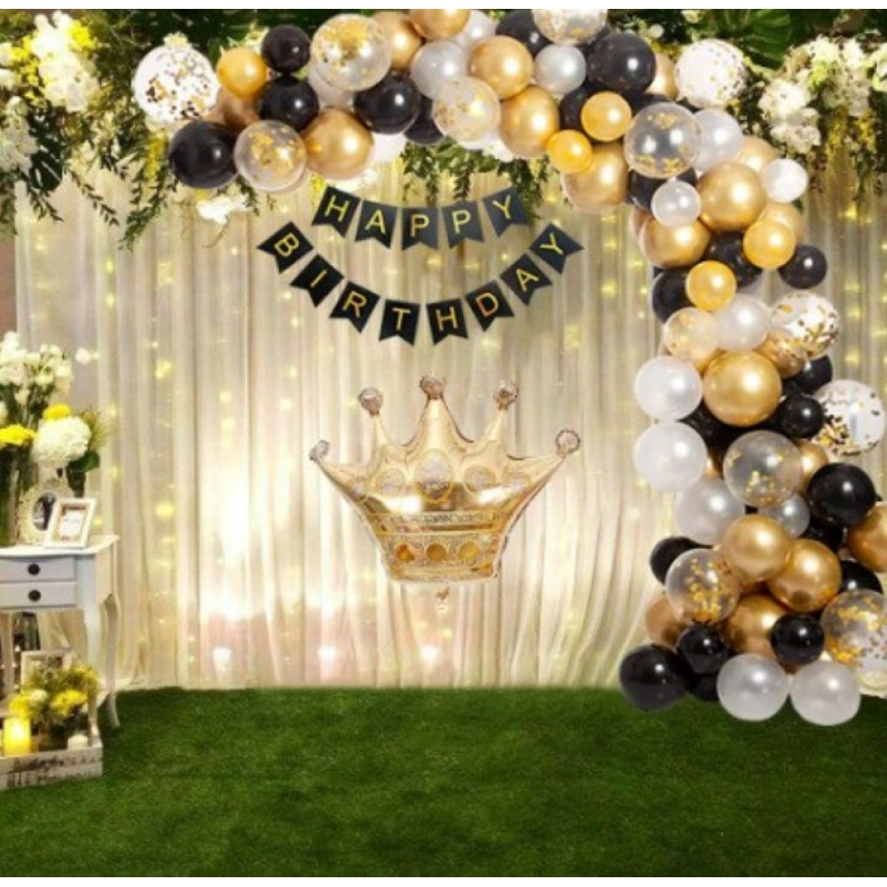 Black gold birthday banner and multicolor balloons set, eco-friendly party decor for happiness
