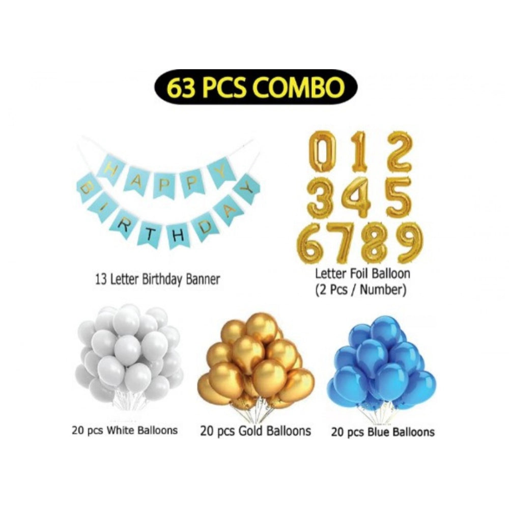 Gold & Blue Balloons, Banner, 20pcs foil balloons for 12th birthday decoration.