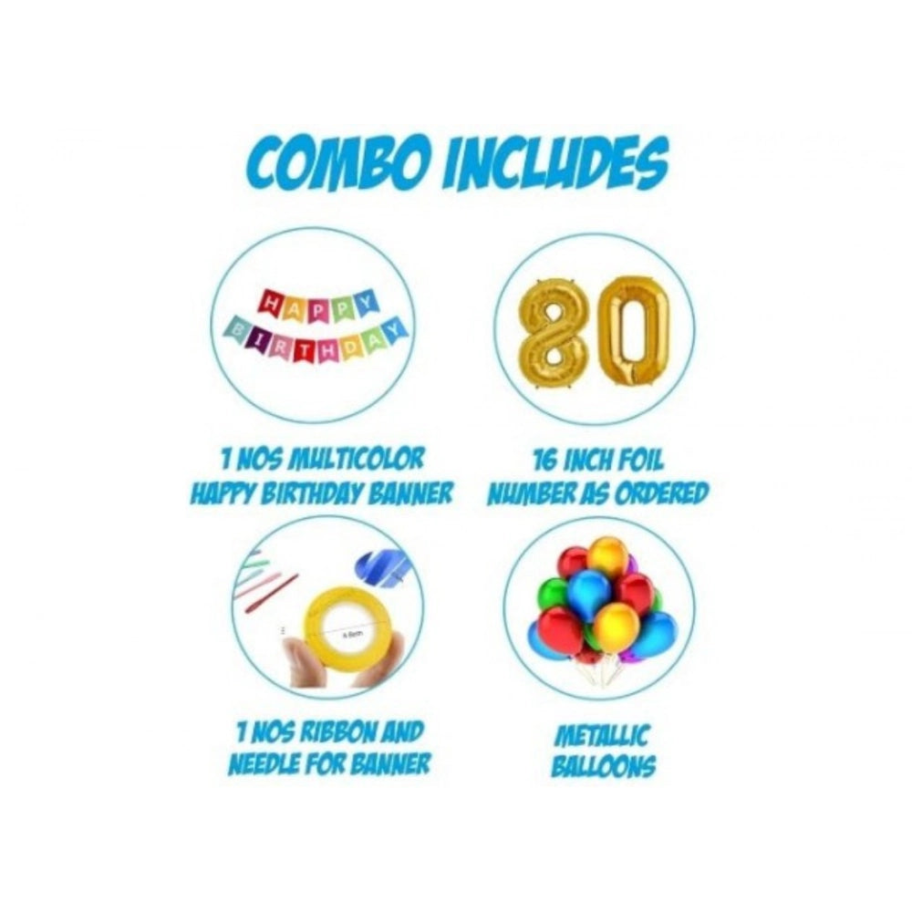 Metallic 16” Happy Birthday Balloons with Golden Banner & Ribbon.
