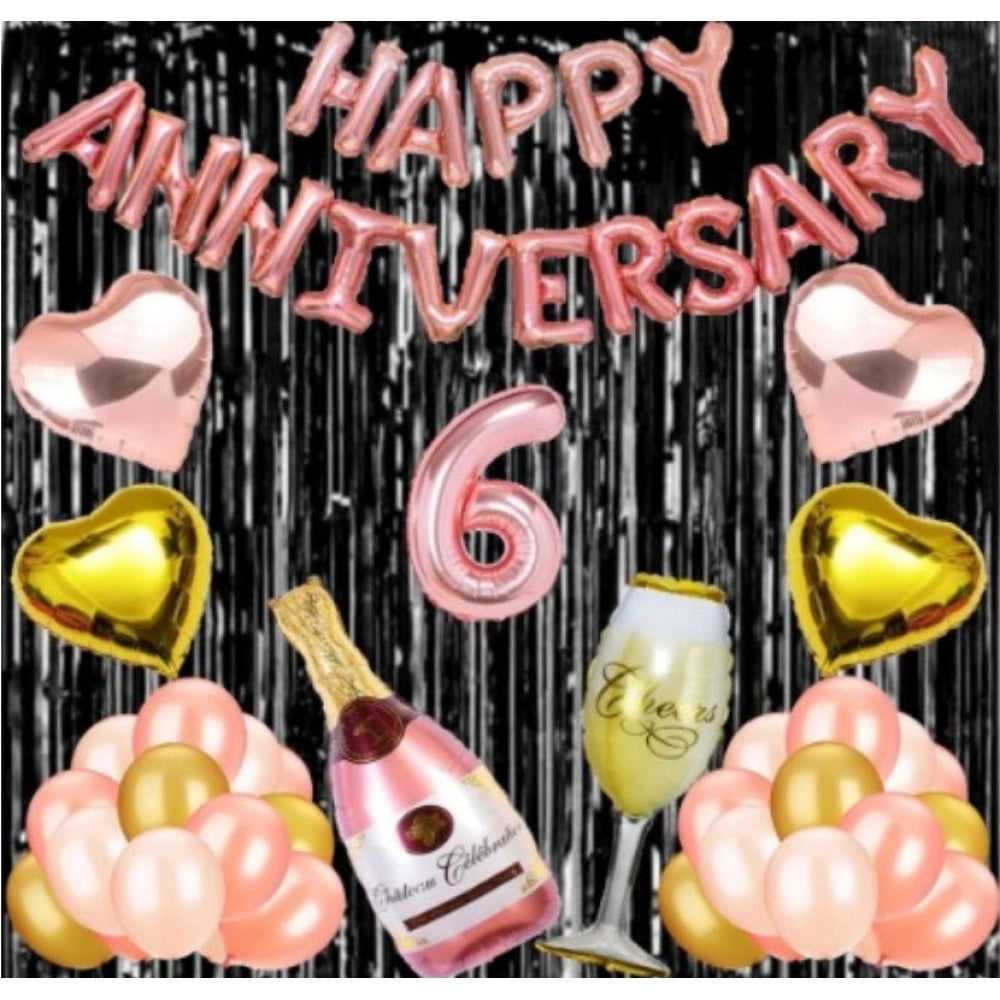 Rose gold anniversary balloons set with multicolor happy decorations