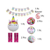 Multicolor Happy Birthday Unicorn Foil Balloon Combo with 6th banner, fringe curtain, & metallic balloons (pink, white, gold) - eco-friendly and safe for kids