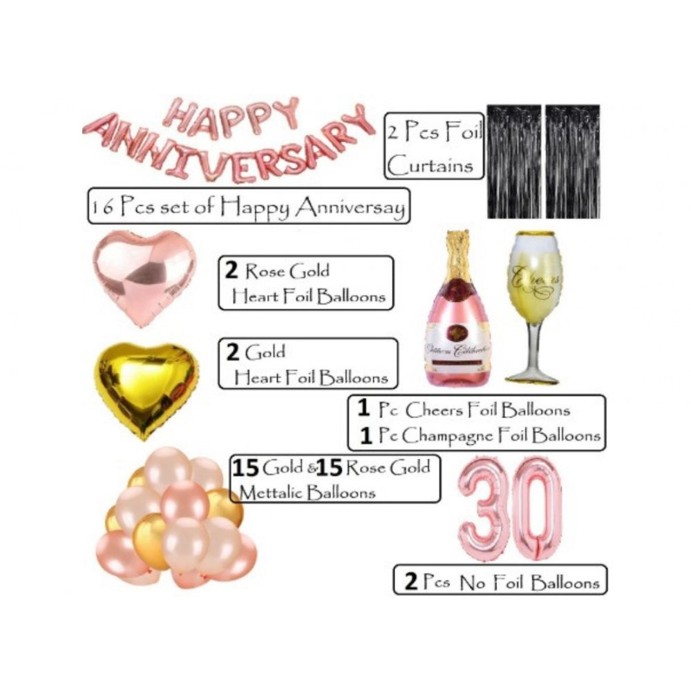 30Th Anniversary Rose Gold Foil Balloons With Happy Decoration Items Set (Rose Gold) - GillKart