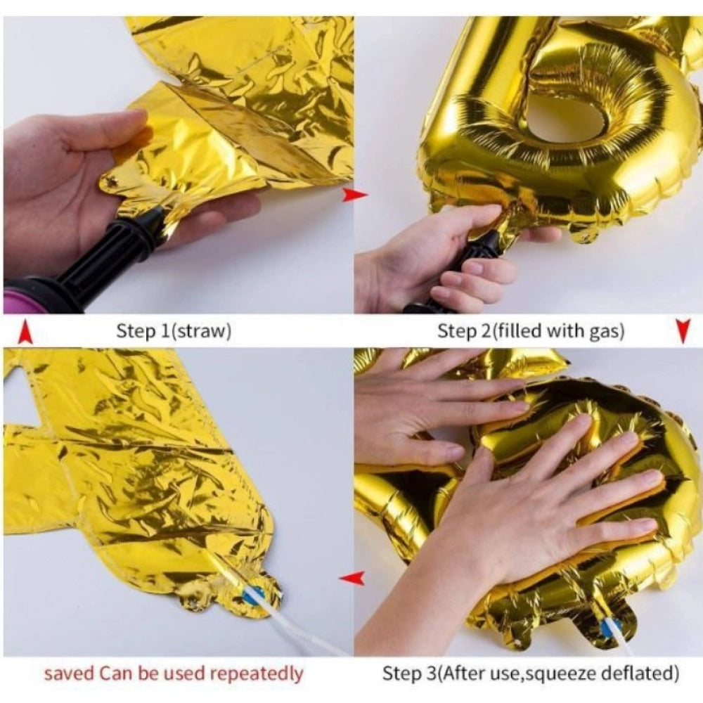 Gold foiled 3rd birthday banner balloon, deflated, party decoration.
