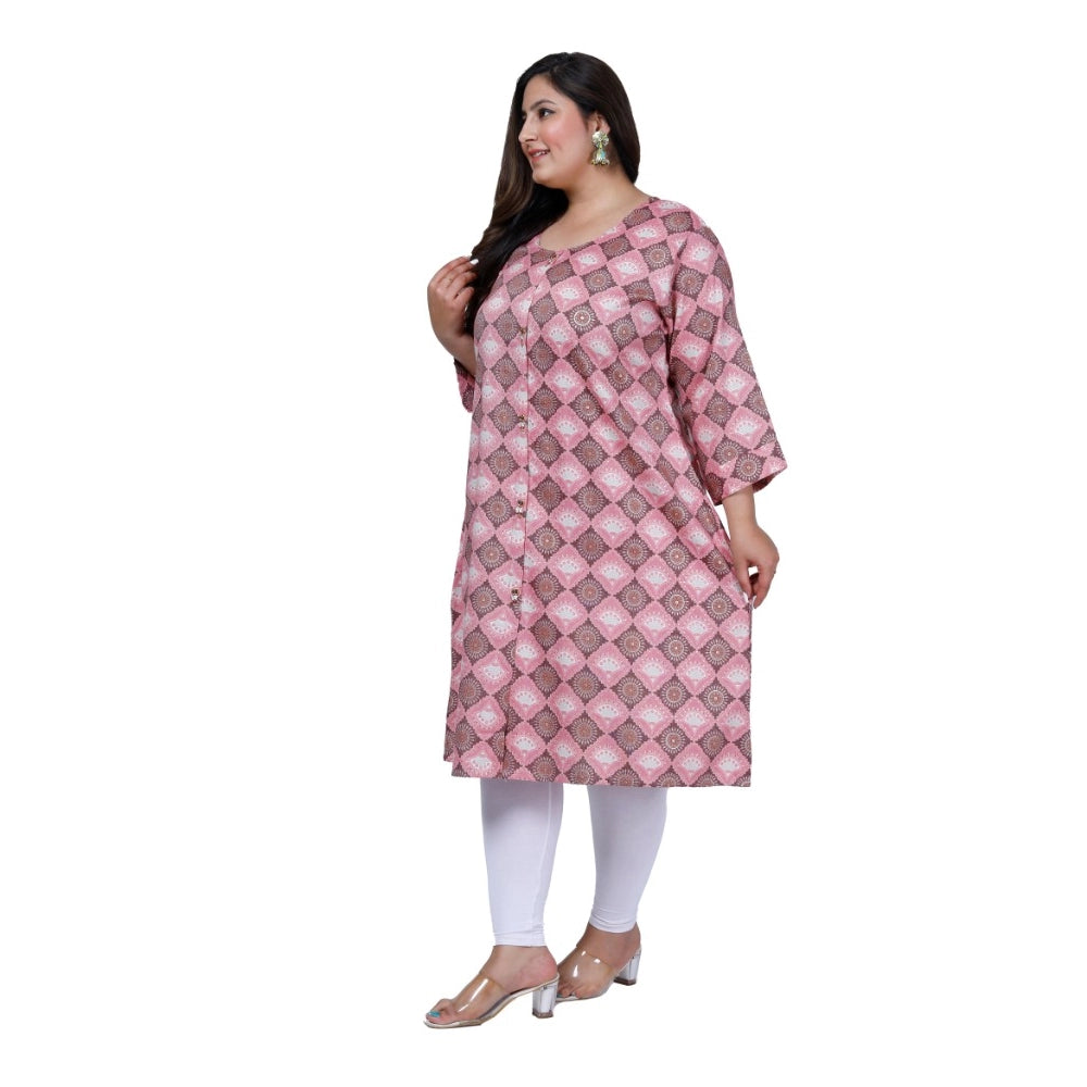 Women's Office wear Golden Foil Capsule A-Line Kurti (Pink)