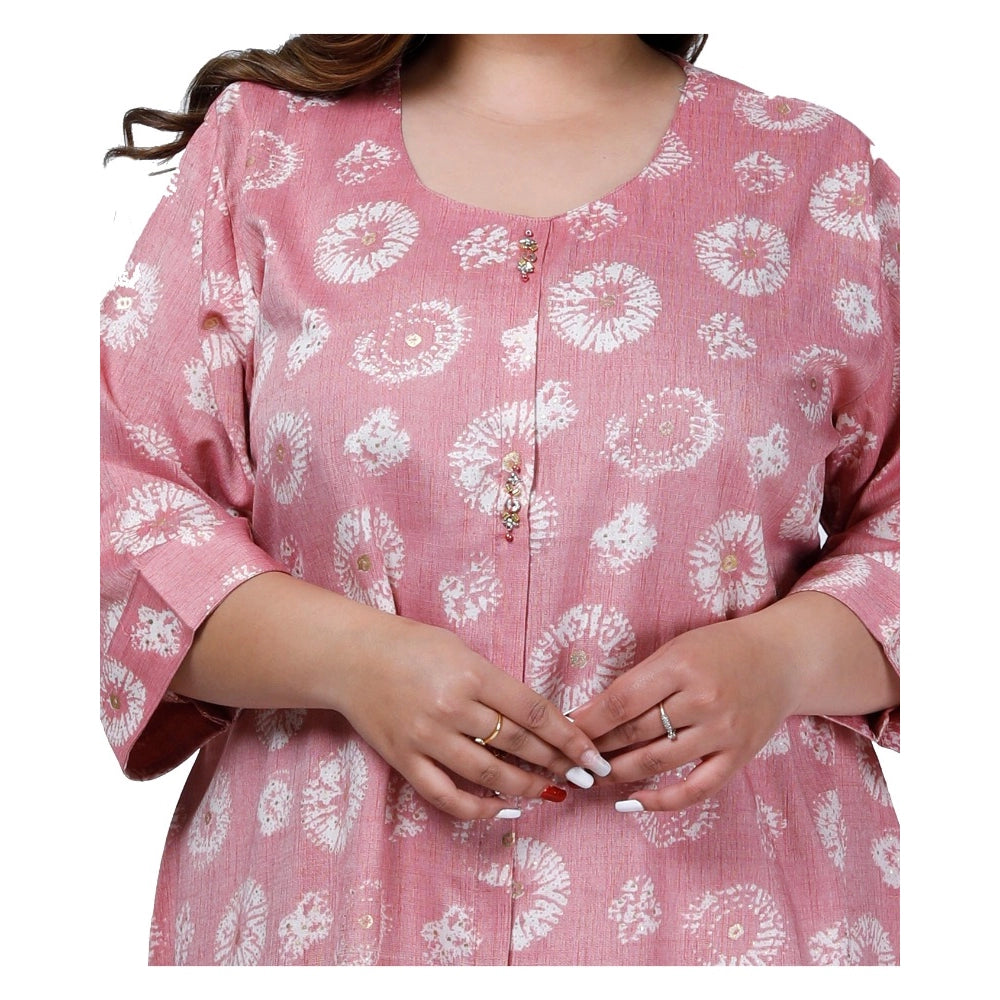 Women's Office wear Golden Foil Capsule A-Line Kurti (Pink)