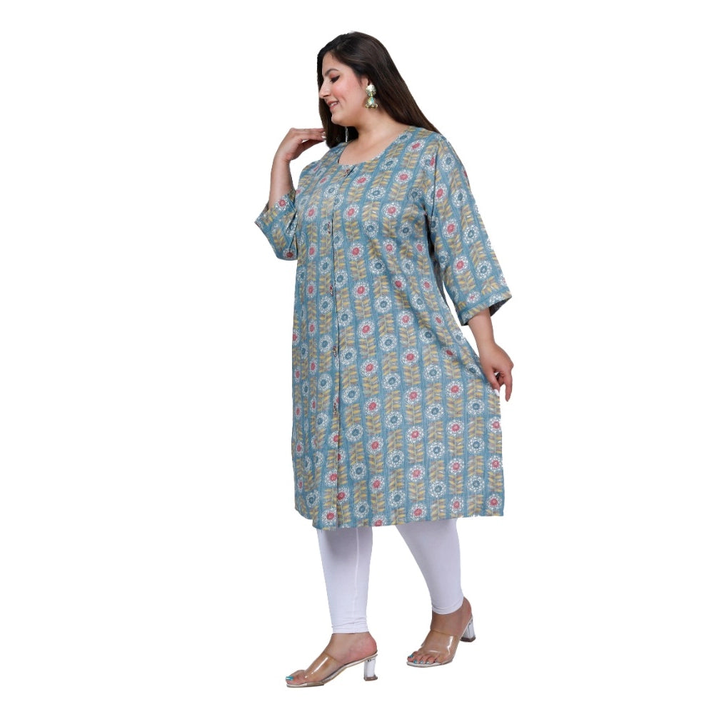 Women's Office wear Golden Foil Capsule A-Line Kurti (Light Blue)