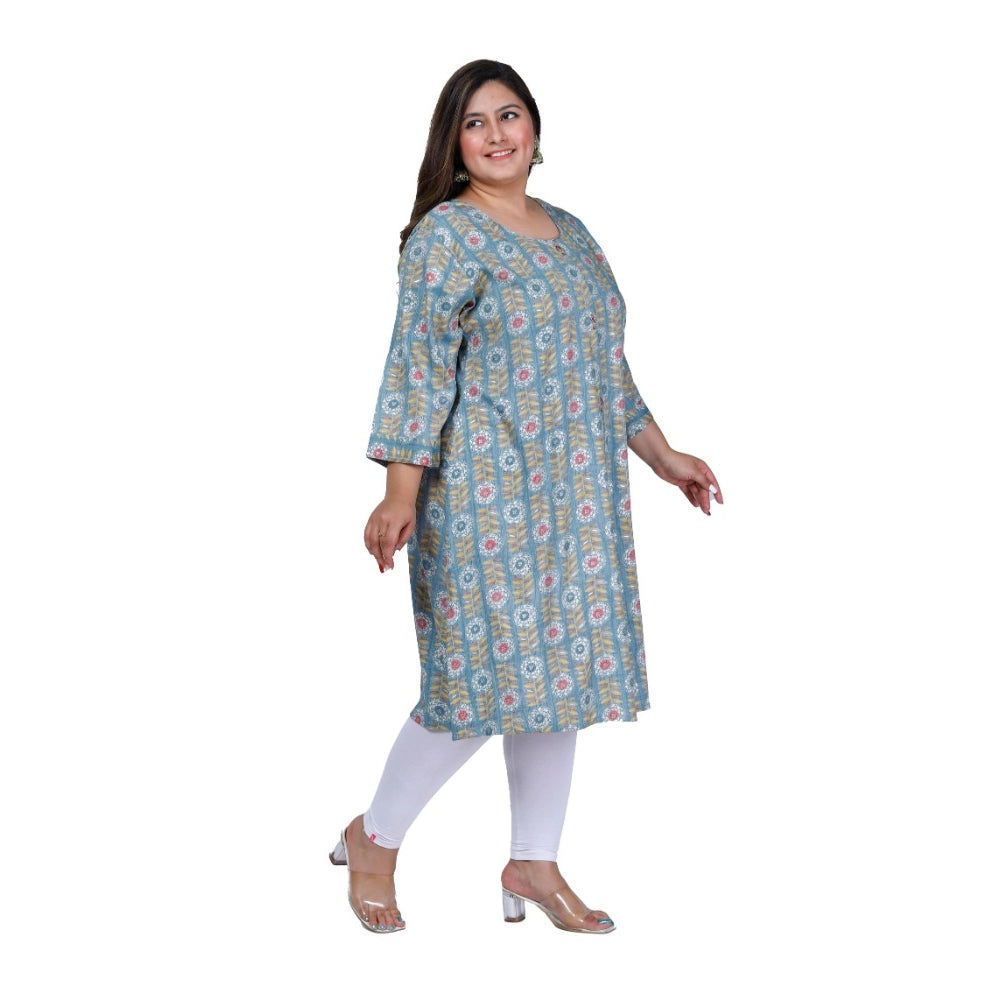 Women's Office wear Golden Foil Capsule A-Line Kurti (Light Blue)