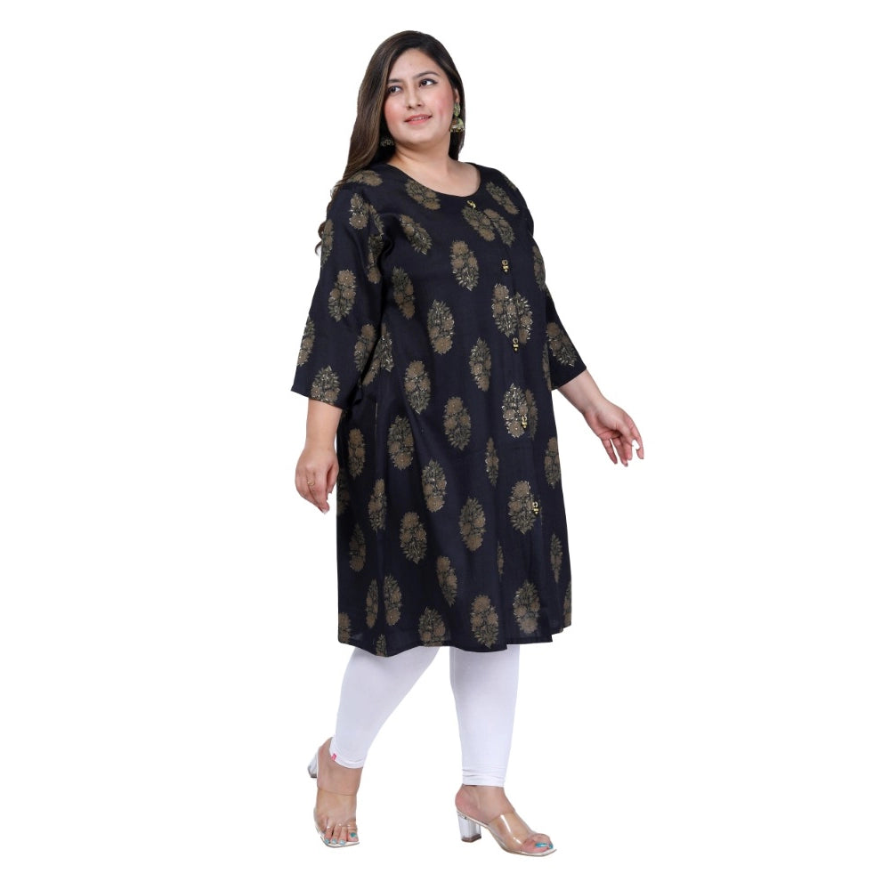 Women's Office wear Golden Foil Capsule A-Line Kurti (Black)