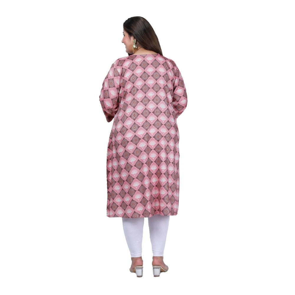 Women's Office wear Golden Foil Capsule A-Line Kurti (Pink)