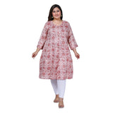 Women's Office wear Golden Foil Capsule A-Line Kurti (Light Pink)