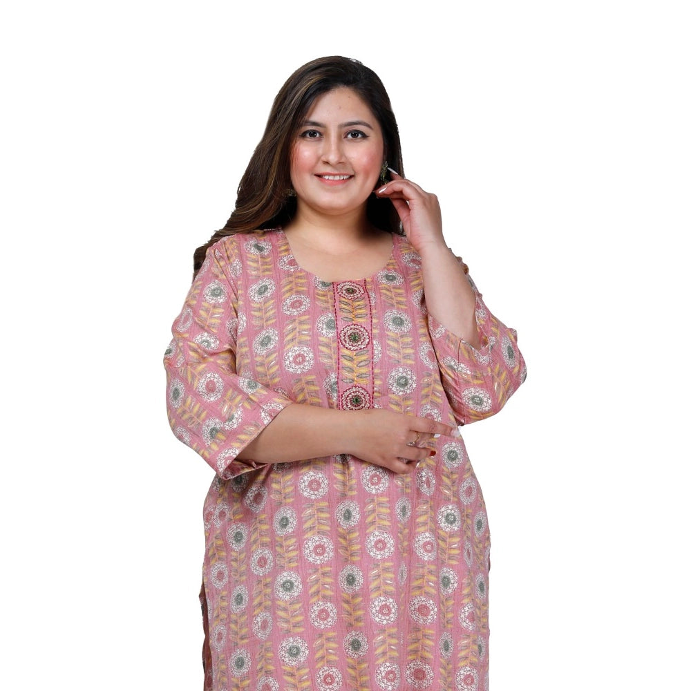 Women's Office wear Golden Foil Capsule Straight Kurti (Pink)