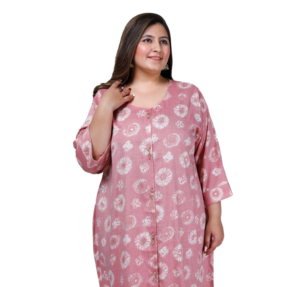 Women's Office wear Golden Foil Capsule A-Line Kurti (Pink)