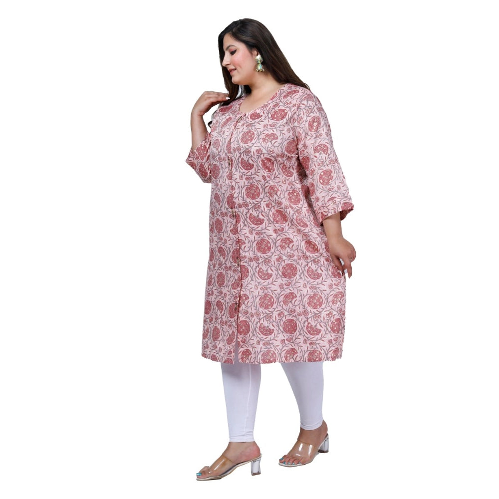 Women's Office wear Golden Foil Capsule A-Line Kurti (Light Pink)