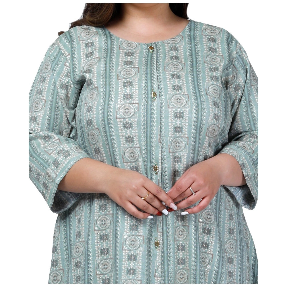 Women's Office wear Golden Foil Capsule A-Line Kurti (Light Green)