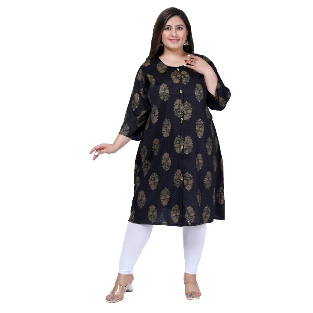 Women's Office wear Golden Foil Capsule A-Line Kurti (Black)
